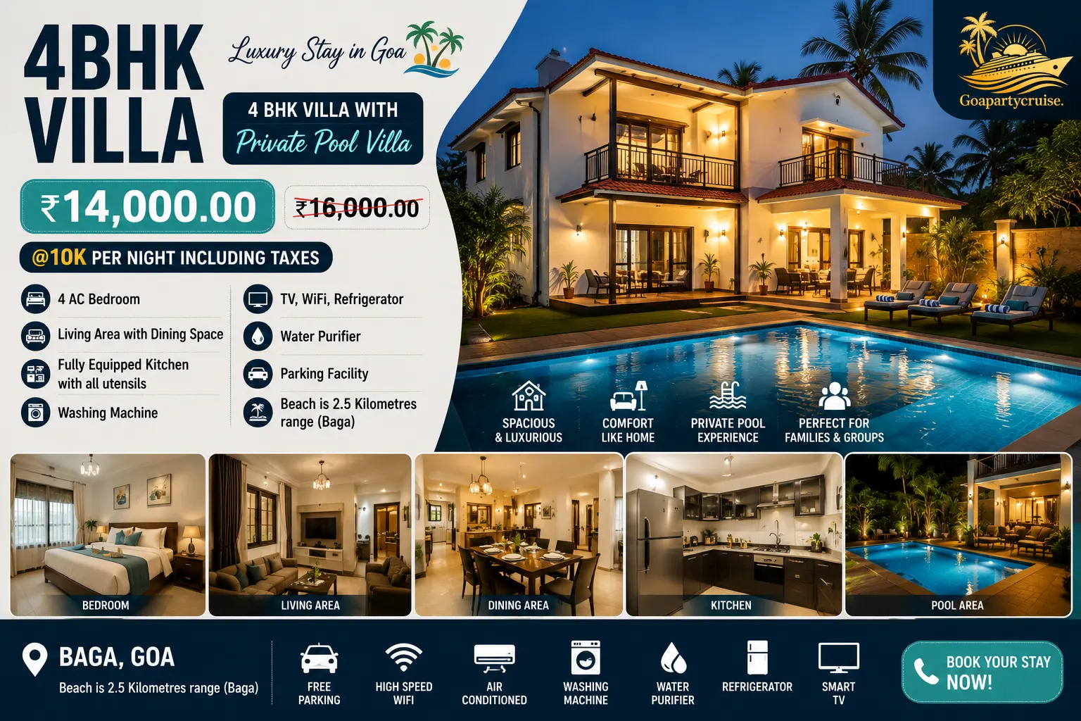 4 BHK Private Pool Villa in Baga Goa